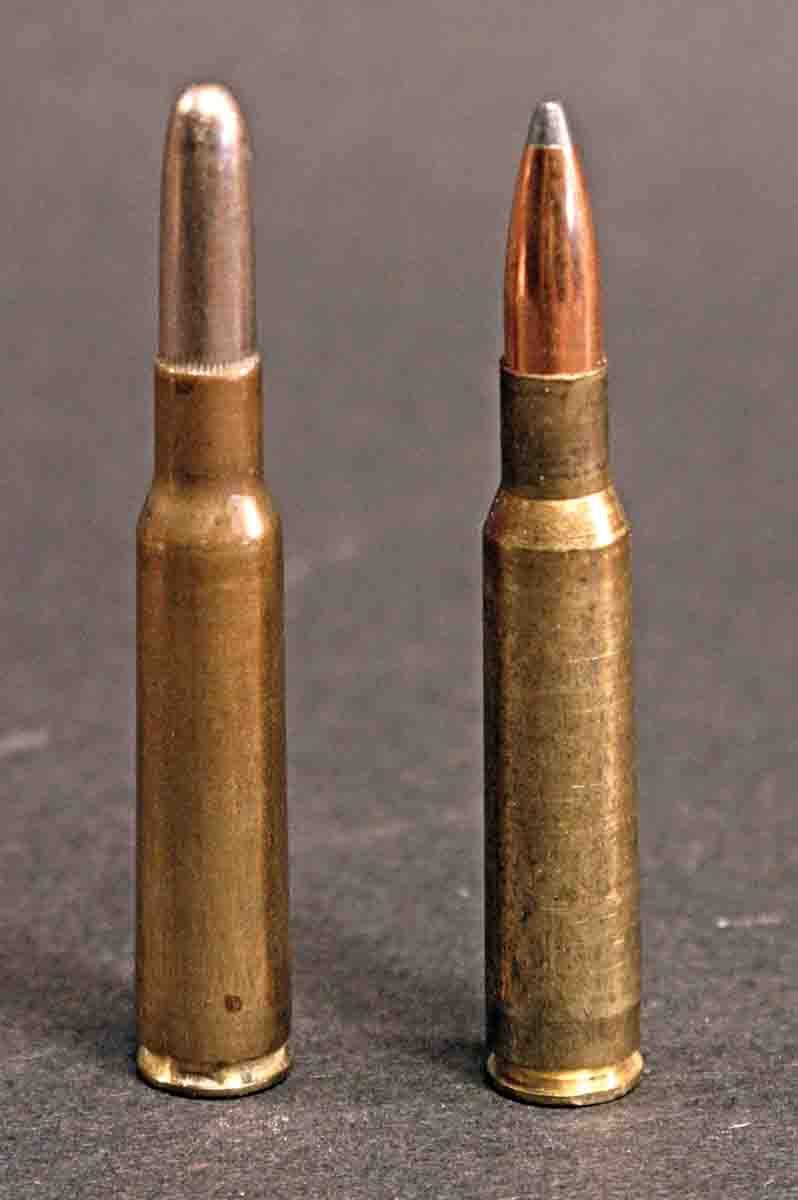 The rifling twist required to stabilize the original 173-grain military load (left) made the 7x57 a very versatile cartridge.